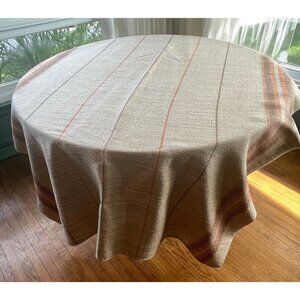 Vintage 80s tablecloth, beige brown and orange, thick woven, rectangular table